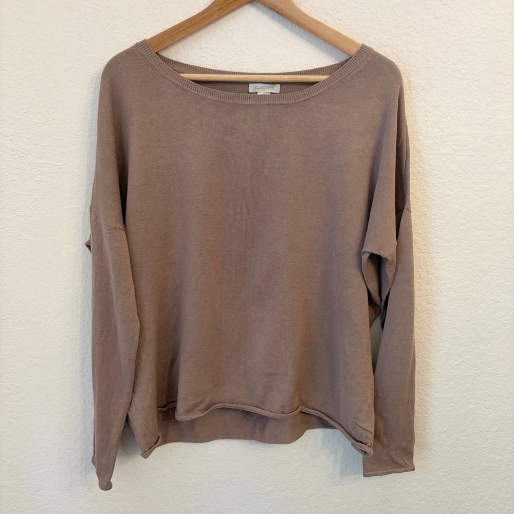 Garnet Hill Sweater Large Silk Cotton Drop Shoulder Oversized Mocha Mousse Brown